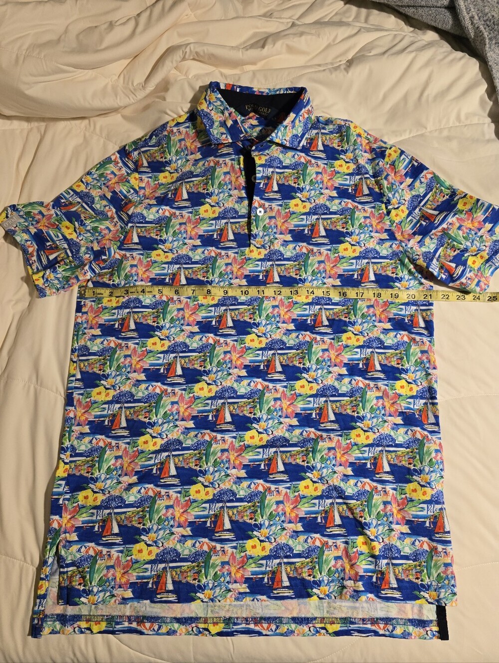 Polo Golf by Ralph Lauren Blue Multicolor Tropical Print Polo - Picture 6 of 9